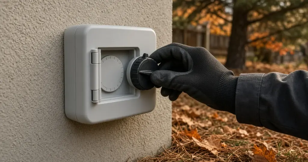 Adjusting an outdoor sprinkler controller dial in the fall