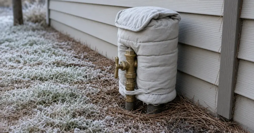 Insulated cover protecting an irrigation backflow device from frost