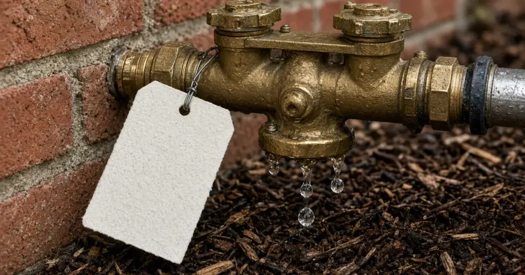 Dripping brass backflow preventer with a blank tag