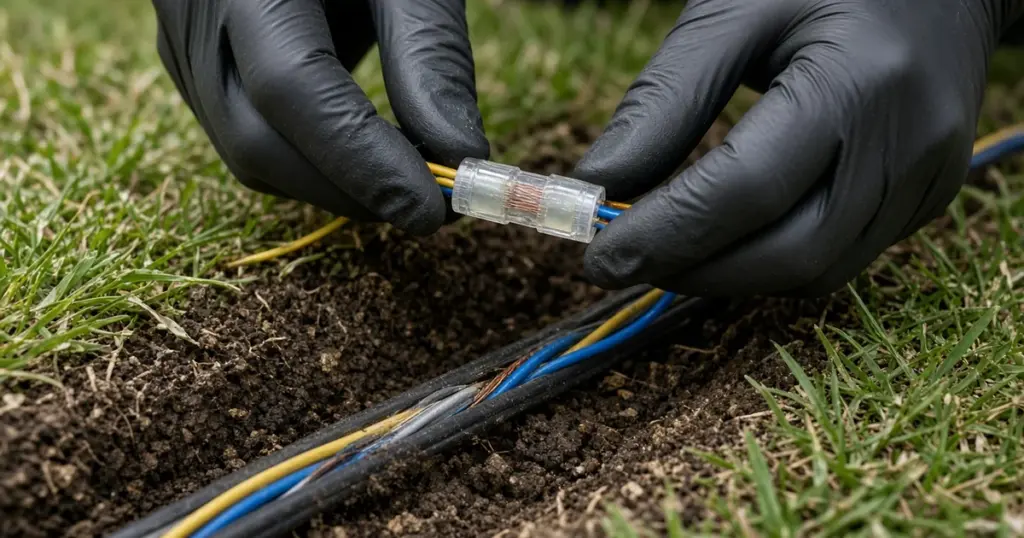 Splicing irrigation wire with a waterproof gel connector