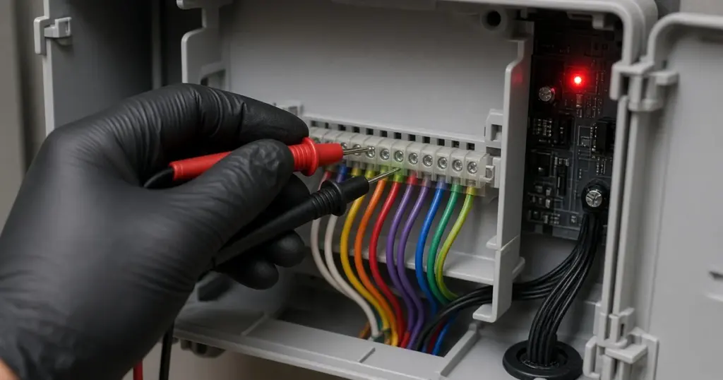 Testing sprinkler controller zone wires with a multimeter