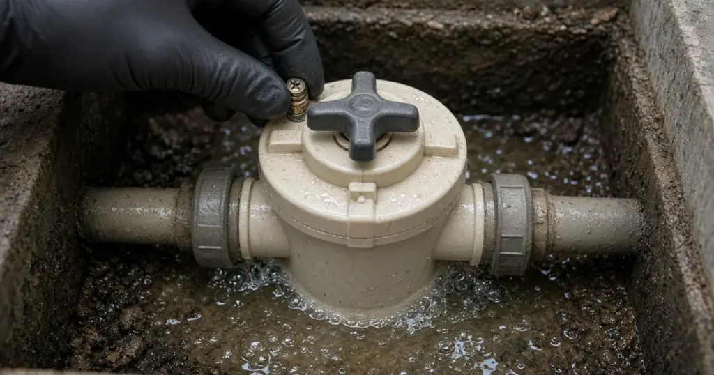 Opening the bleed screw on a sprinkler valve by hand