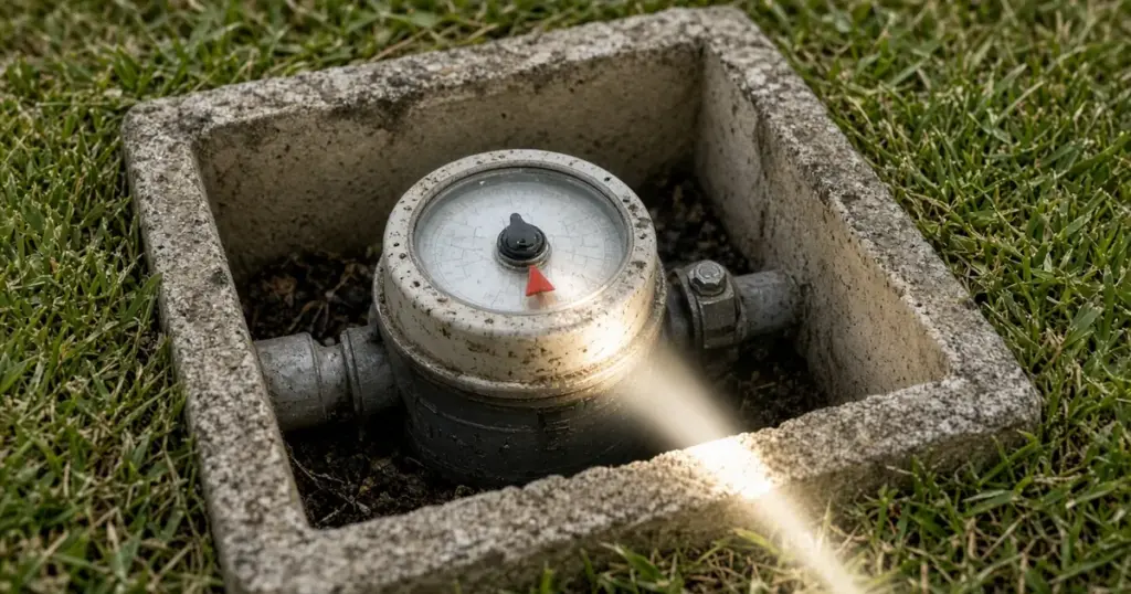 Water meter with a leak indicator in a curbside meter box