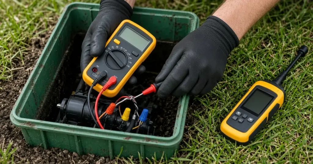 Electronic locator and multimeter used to diagnose a sprinkler valve in Huntsville, TX